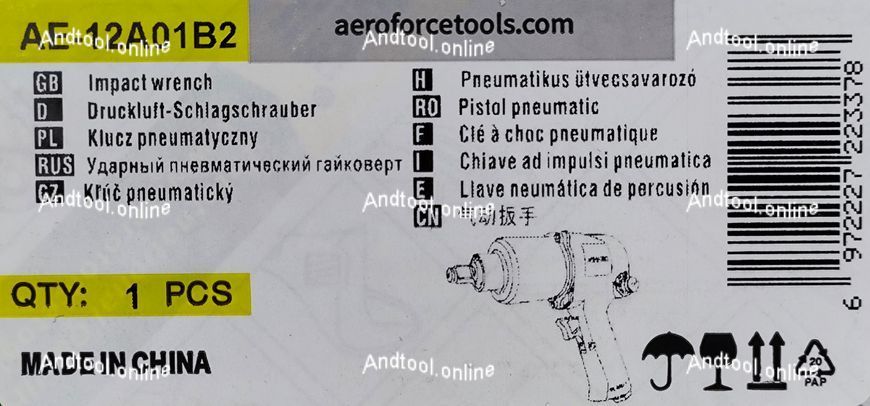 Гайковерт пневматичний 1/2" (660 Нм, 8000 об/хв, 187 мм, 2.65 кг) Aeroforce AE-12A01B2 AE-12A01B2 фото